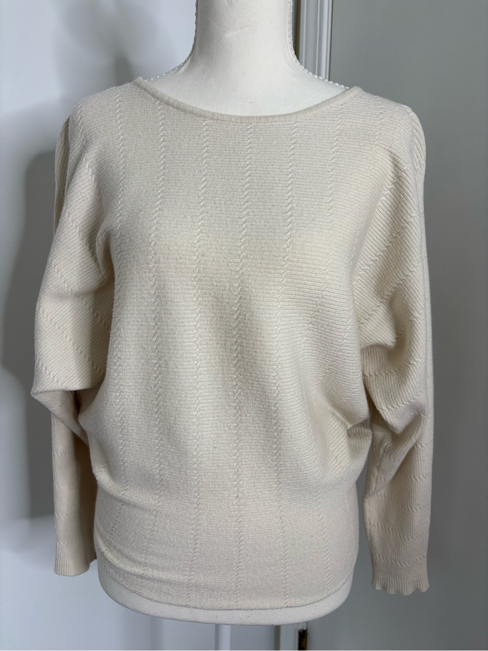Cyrus Cream Textured Boatneck Sweater